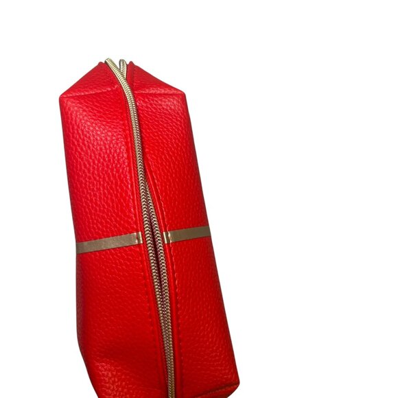 Shiseido Red Faux Leather Cosmetic Makeup Bag 9" Travel Pouch New - Picture 5 of 5